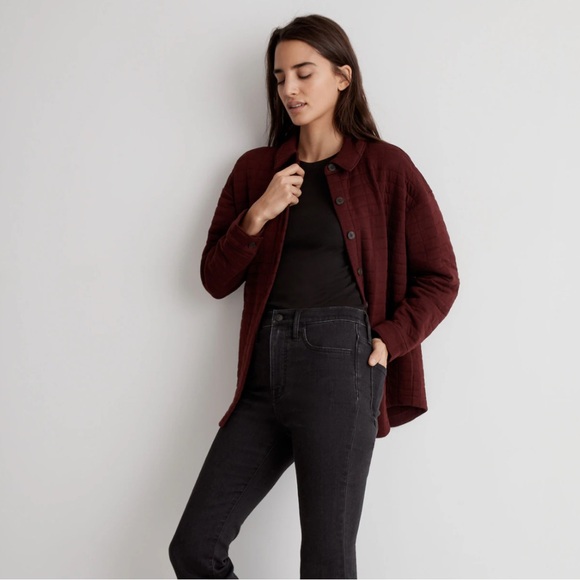 Madewell Quilted Shirt Jacket Shacket Size Large Cabernet Burgundy Comfy Casual - Picture 2 of 10